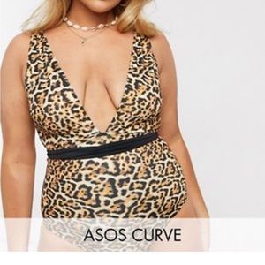 ASOS curve leopard plunge swimsuit with tie waist belt